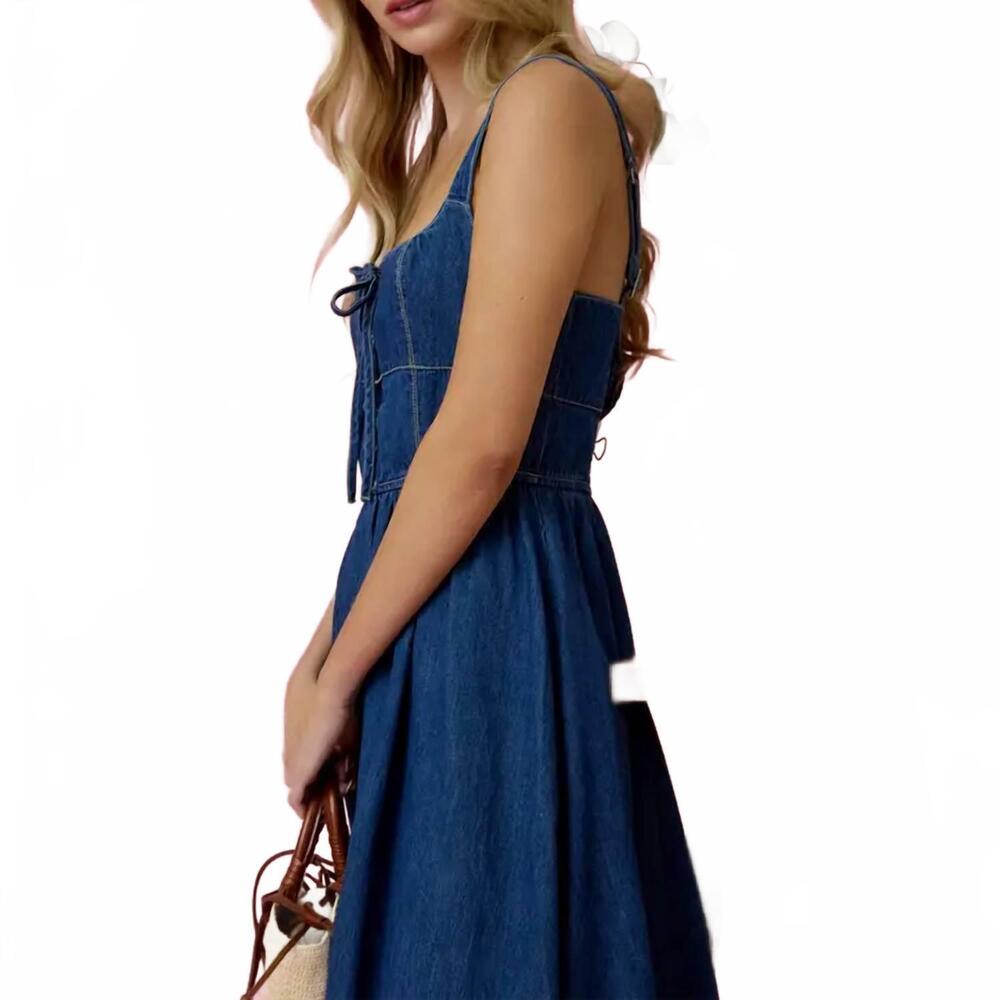 NEW BLU PEPPER lace up sleeveless midi dress in denim - Picture 4 of 4